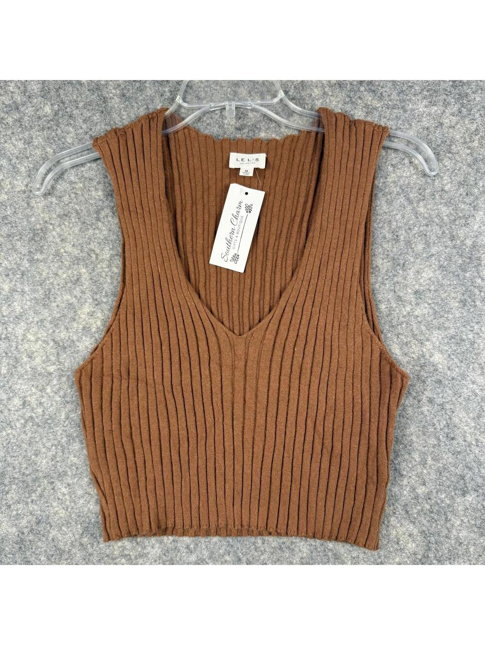 Le Lis Sleeveless Crop Top Ribbed Tank Brown Size Medium NWT 775